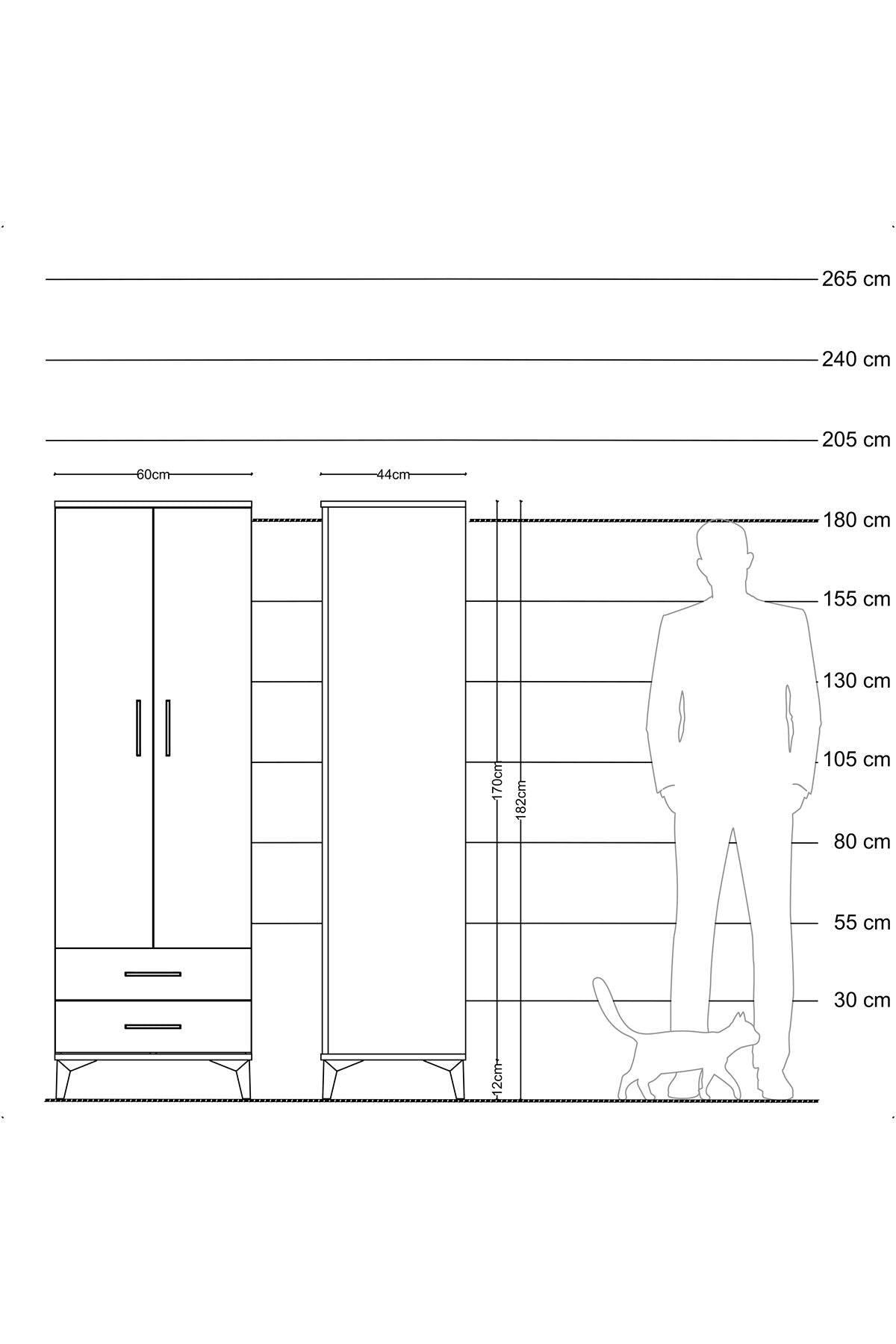 Hyperion Dolap Tek Raflı 2 Çekmeceli Tek Askılı 60x44x182 Antrasit-Çam