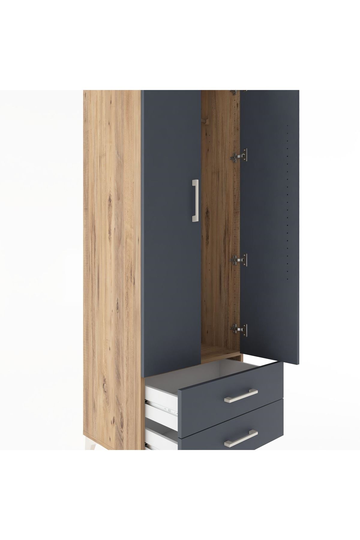 Hyperion Dolap Tek Raflı 2 Çekmeceli Tek Askılı 60x44x182 - S56M029V8B