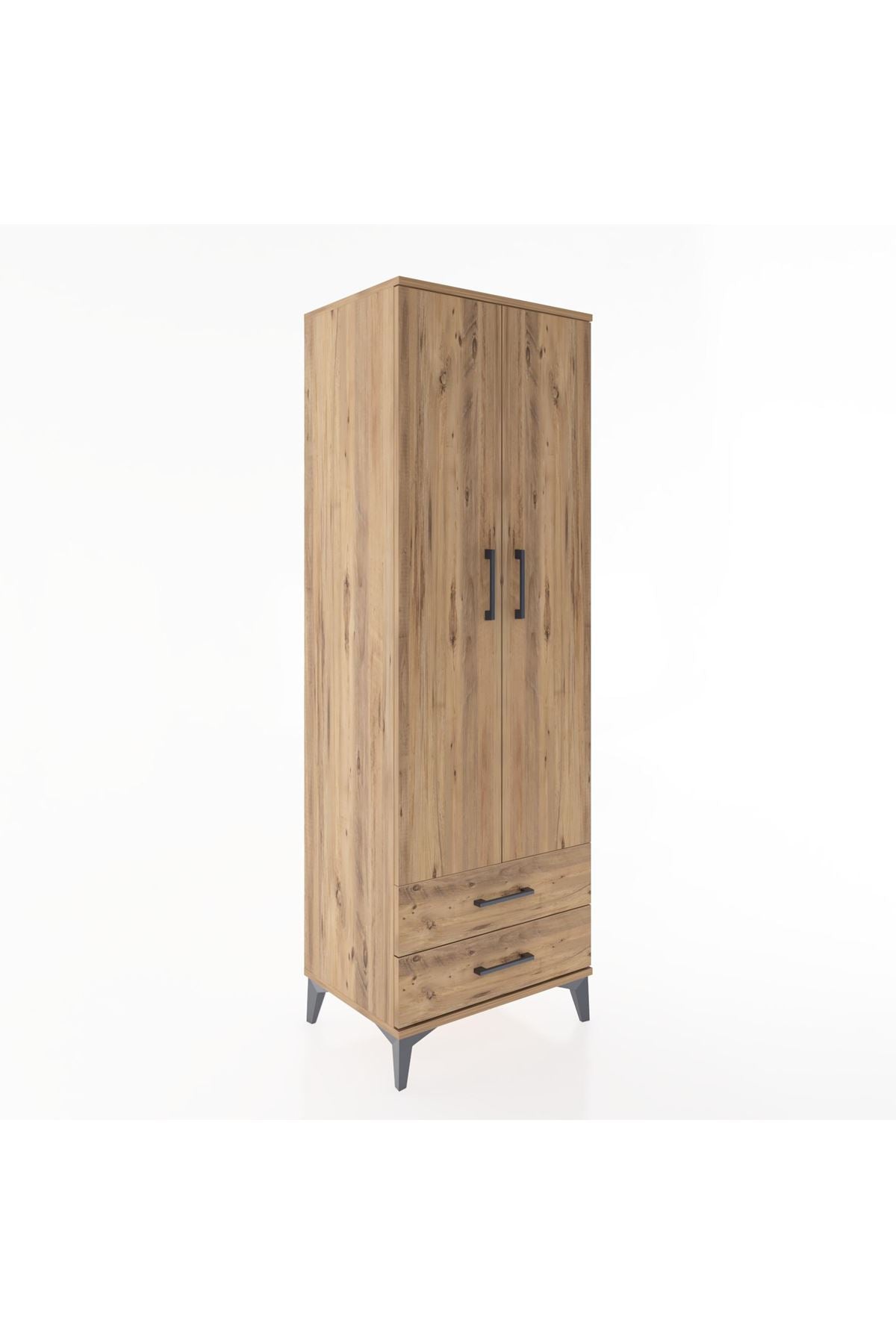 Hyperion Dolap Tek Raflı 2 Çekmeceli Tek Askılı 60x44x182 Çam-Çam