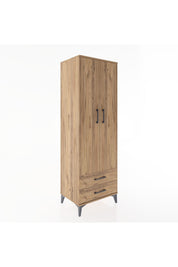 Hyperion Dolap Tek Raflı 2 Çekmeceli Tek Askılı 60x44x182 Çam-Çam