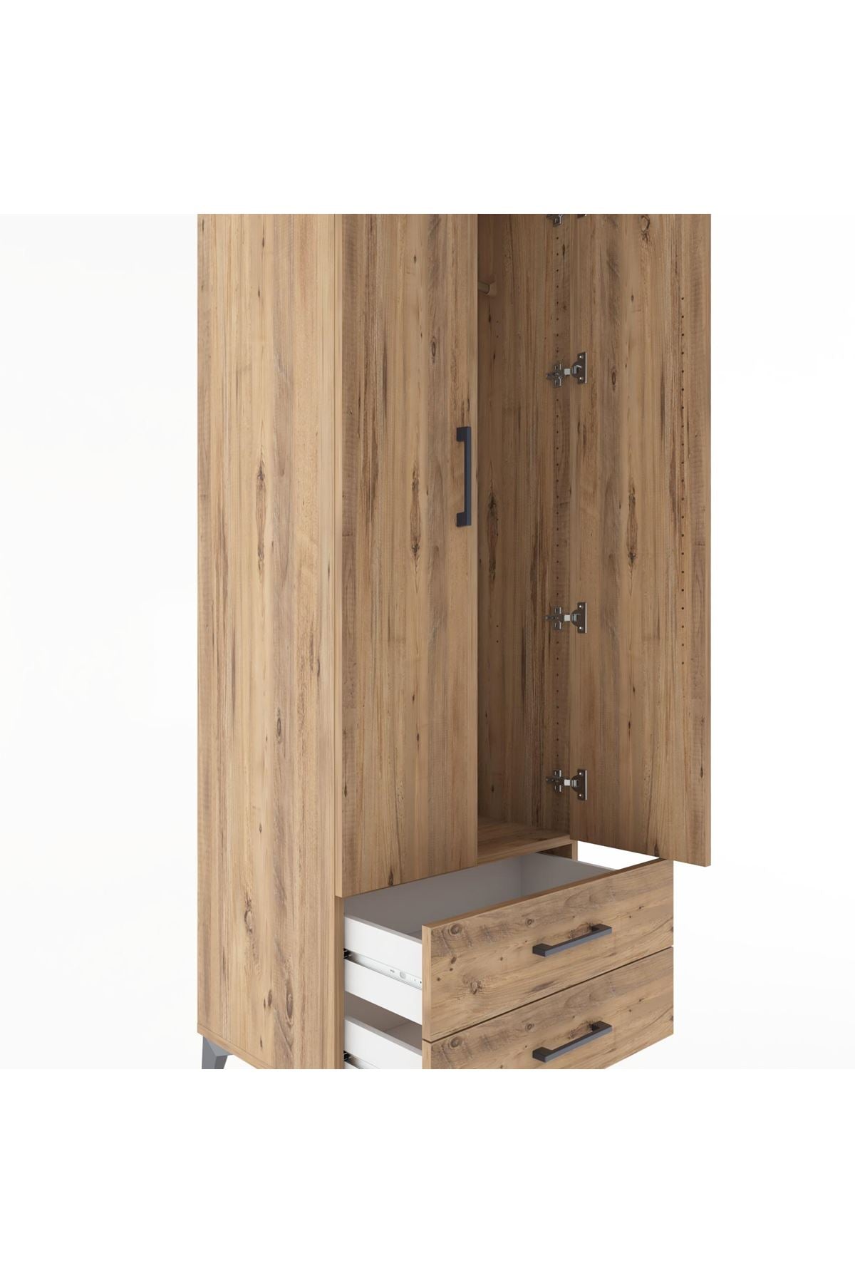 Hyperion Dolap Tek Raflı 2 Çekmeceli Tek Askılı 60x44x182 Çam-Çam