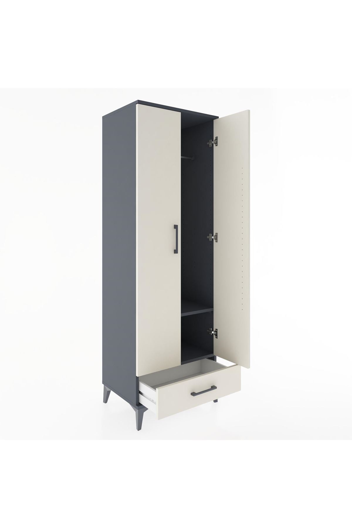 Hyperion Dolap 2 Raflı Tek Çekmeceli Tek Askılı 60x44x182 Antrasit-Aytaşı
