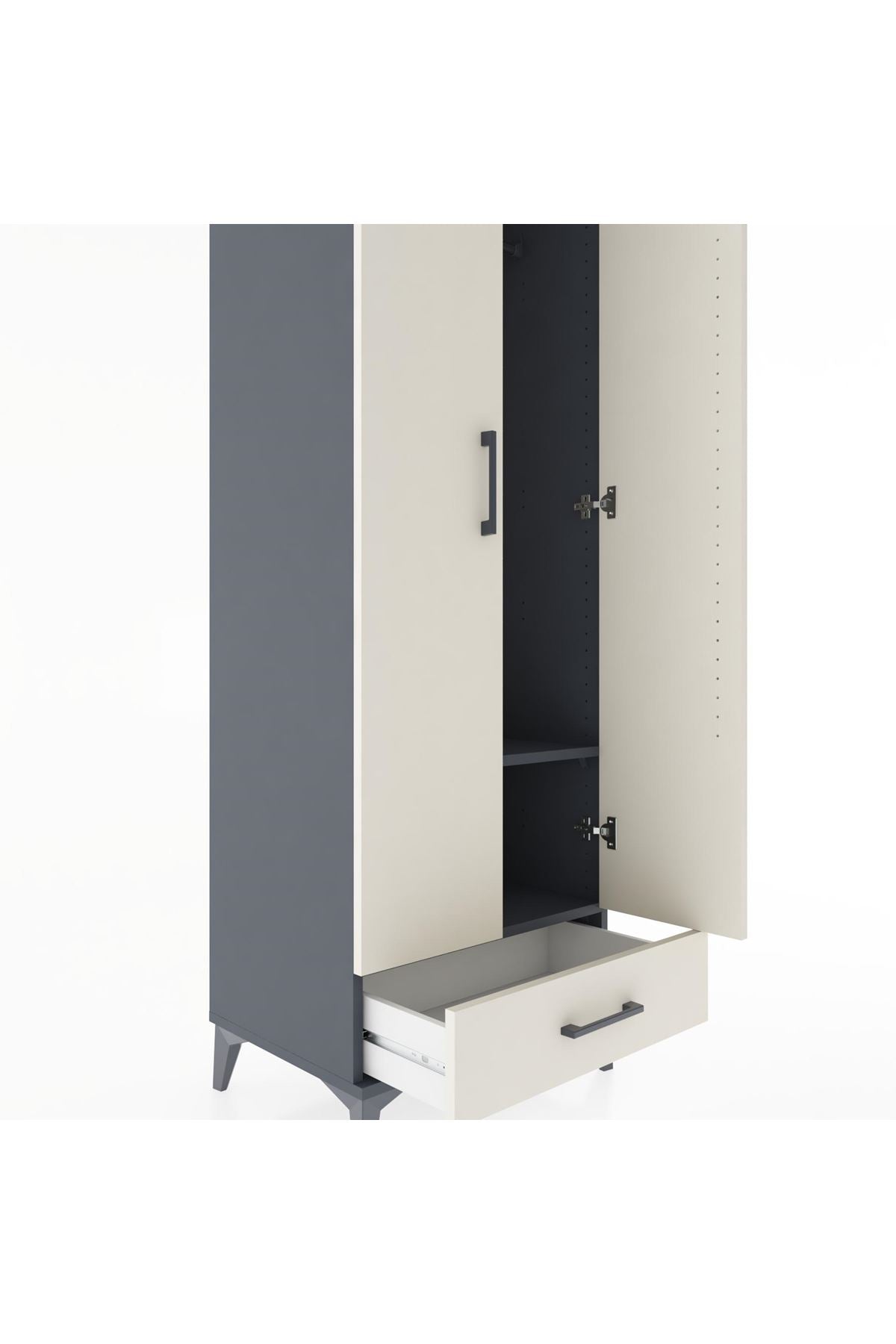 Hyperion Dolap 2 Raflı Tek Çekmeceli Tek Askılı 60x44x182 Antrasit-Aytaşı