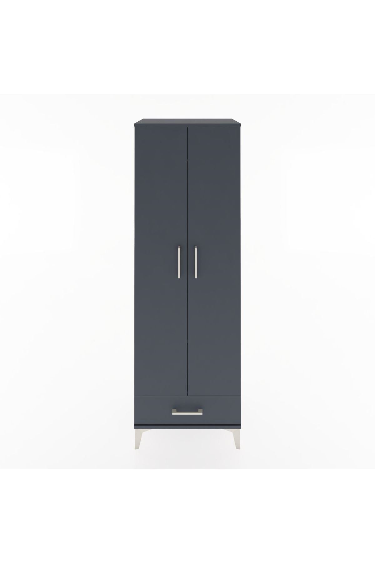 Hyperion Dolap 2 Raflı Tek Çekmeceli Tek Askılı 60x44x182 Antrasit-Antrasit