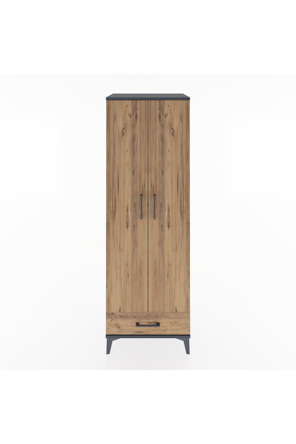 Hyperion Dolap 2 Raflı Tek Çekmeceli Tek Askılı 60x44x182 Antrasit-Çam