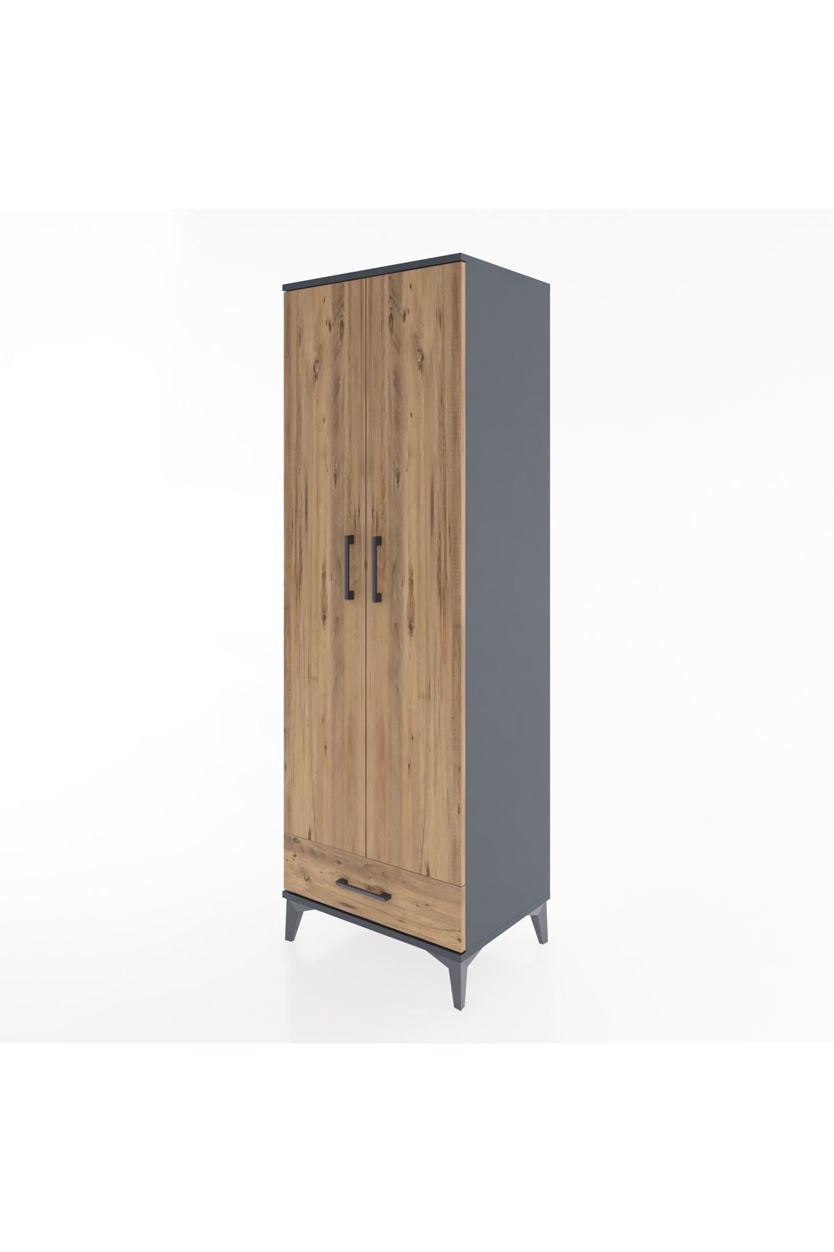 Hyperion Dolap 2 Raflı Tek Çekmeceli Tek Askılı 60x44x182 Antrasit-Çam