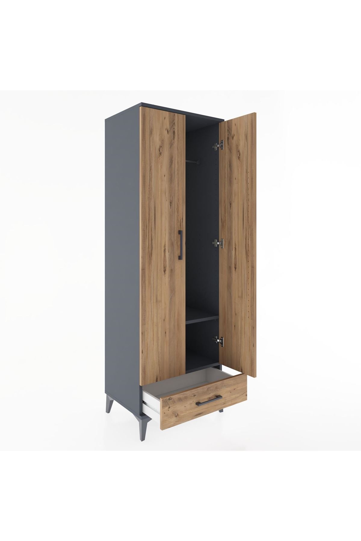 Hyperion Dolap 2 Raflı Tek Çekmeceli Tek Askılı 60x44x182 Antrasit-Çam