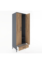 Hyperion Dolap 2 Raflı Tek Çekmeceli Tek Askılı 60x44x182 Antrasit-Çam