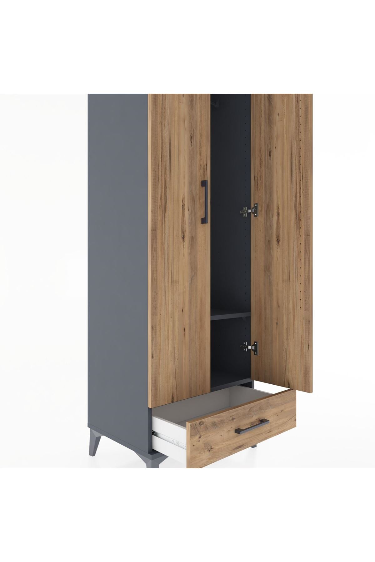 Hyperion Dolap 2 Raflı Tek Çekmeceli Tek Askılı 60x44x182 Antrasit-Çam