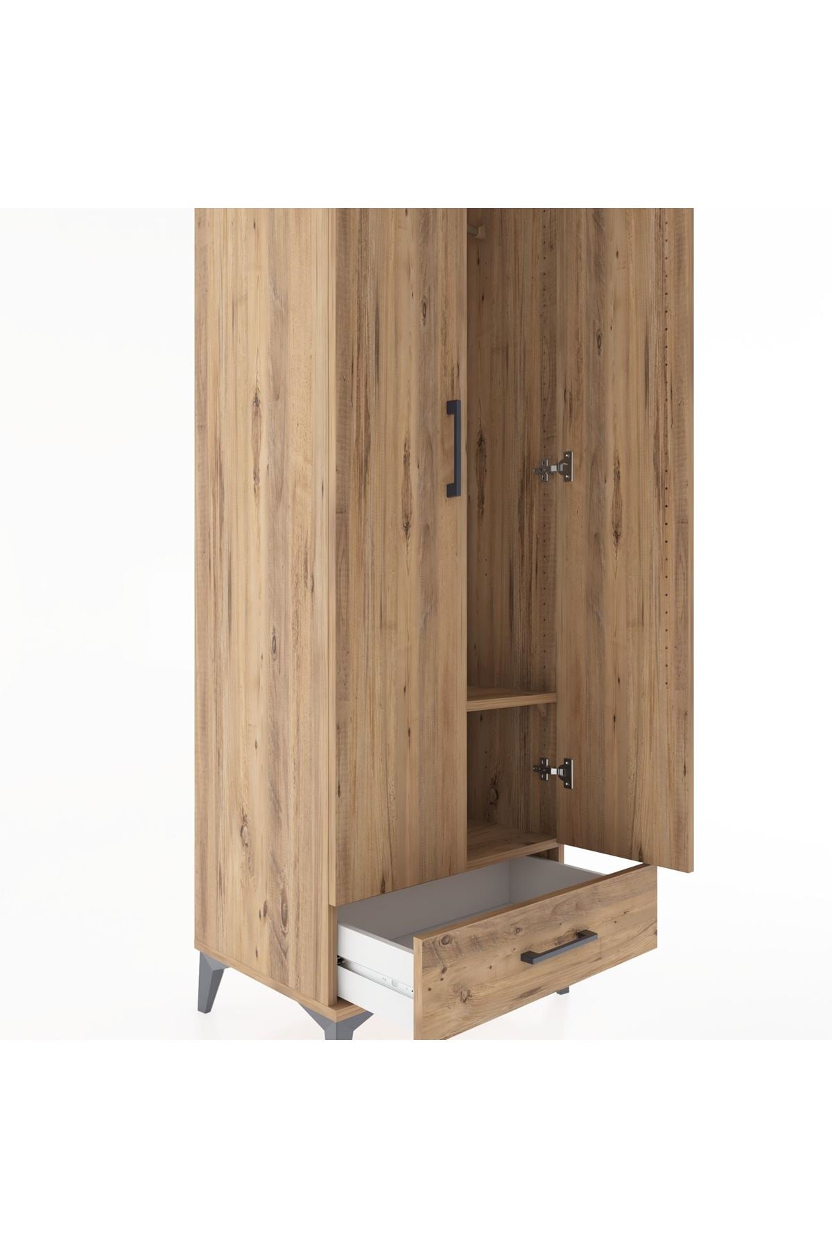 Hyperion Dolap 2 Raflı Tek Çekmeceli Tek Askılı 60x44x182 Çam-Çam