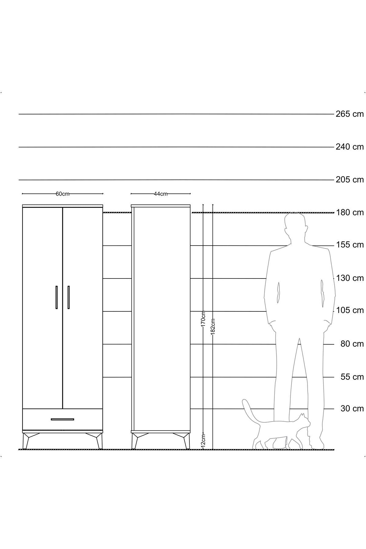 Hyperion Dolap 2 Raflı Tek Çekmeceli Tek Askılı 60x44x182 Çam-Çam