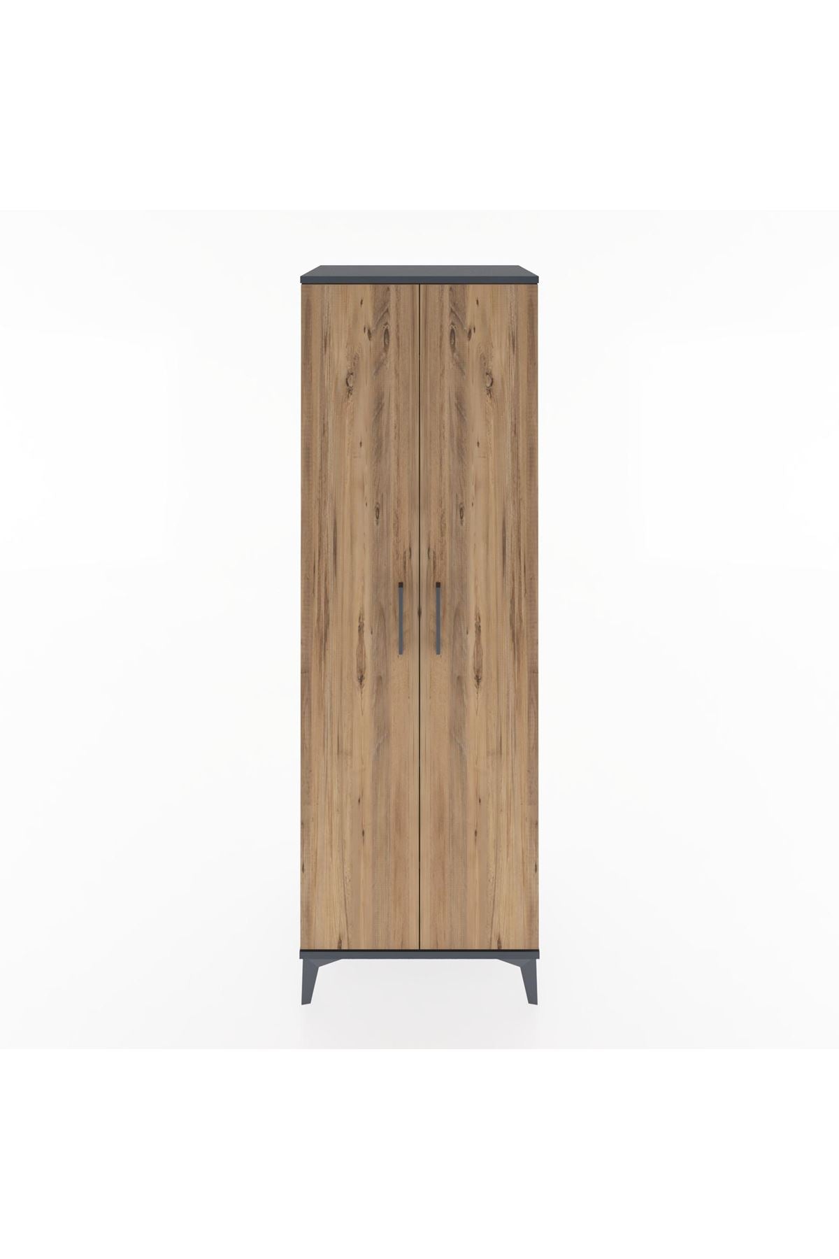 Hyperion Dolap 2 Raflı 2 Kapaklı Tek Askılı 60x44x182 Antrasit-Çam