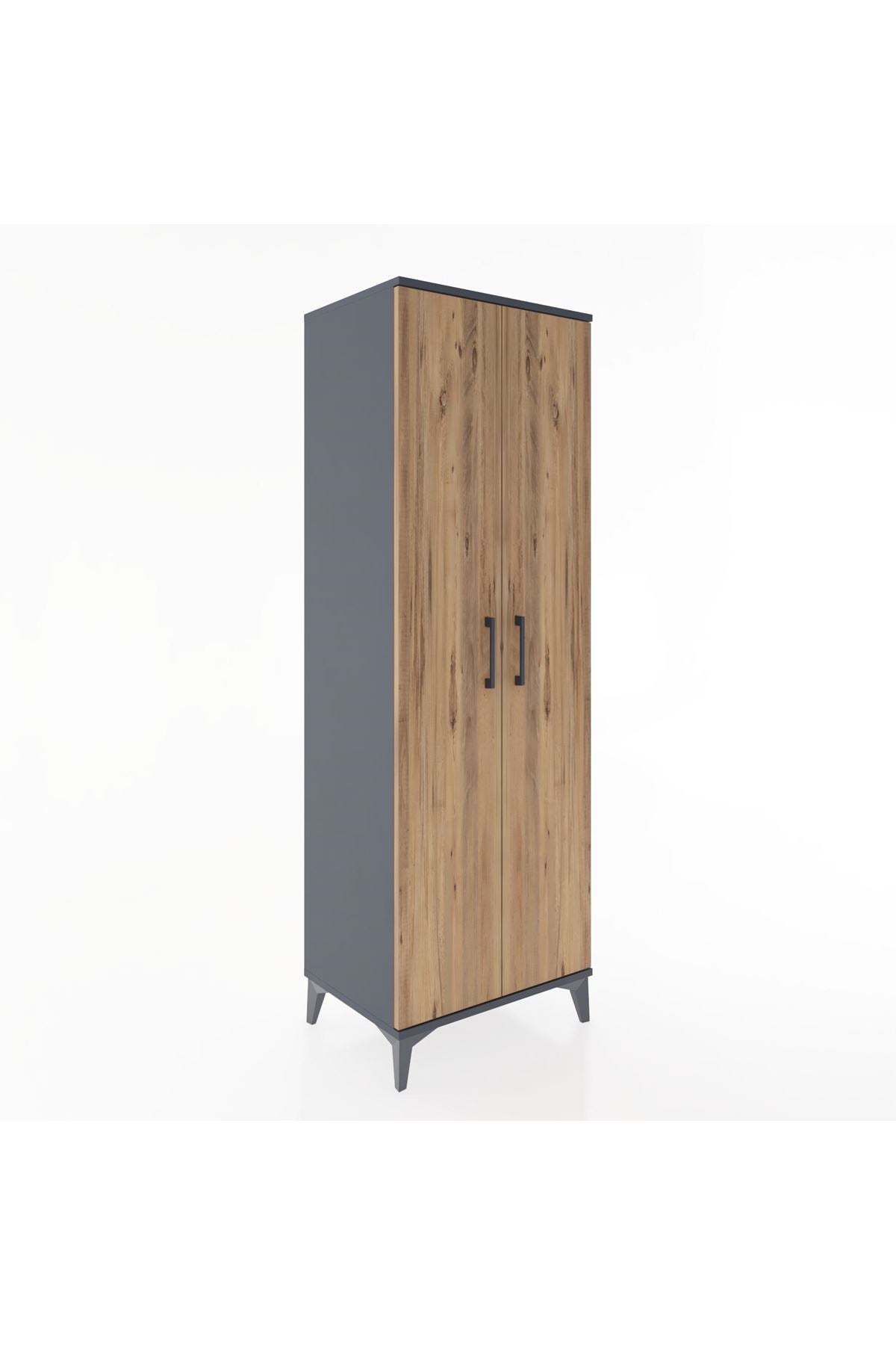 Hyperion Dolap 2 Raflı 2 Kapaklı Tek Askılı 60x44x182 Antrasit-Çam