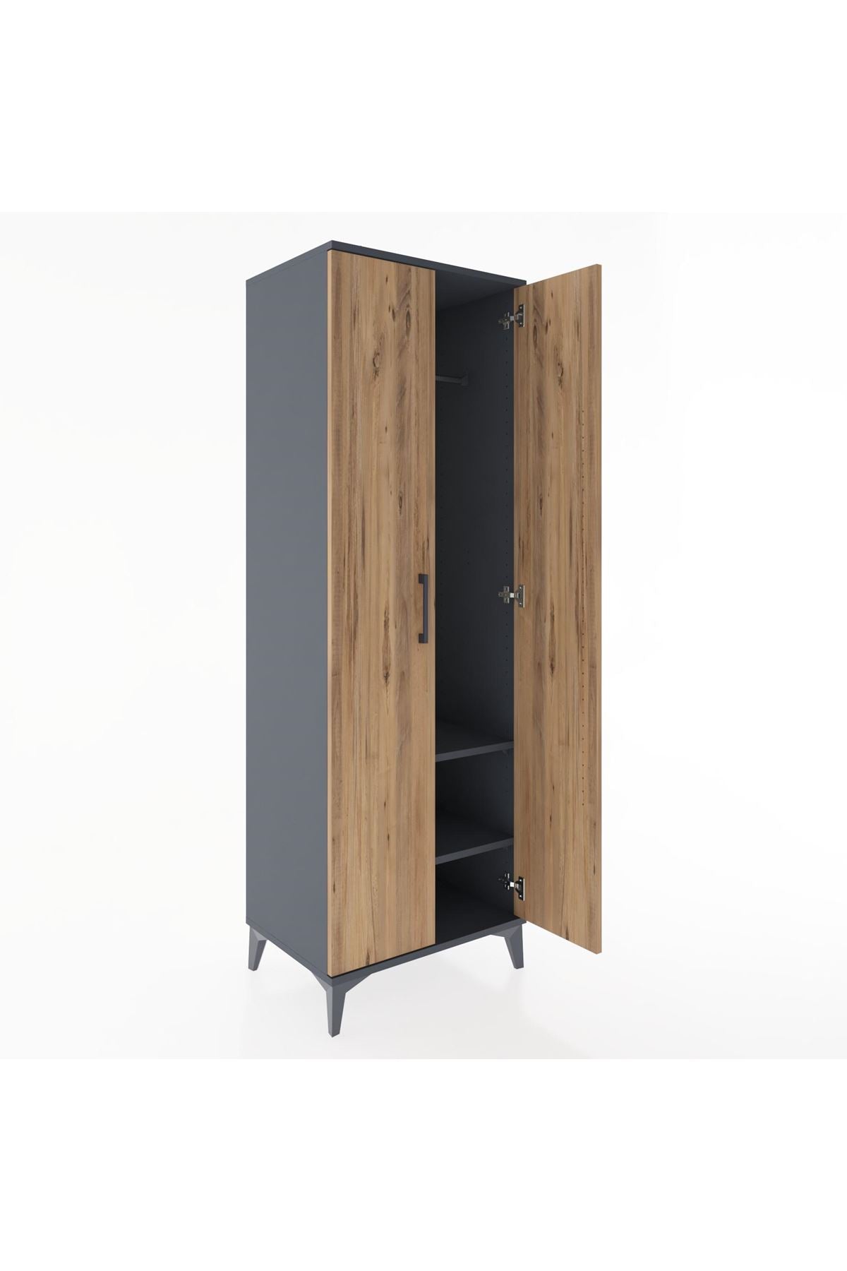 Hyperion Dolap 2 Raflı 2 Kapaklı Tek Askılı 60x44x182 Antrasit-Çam