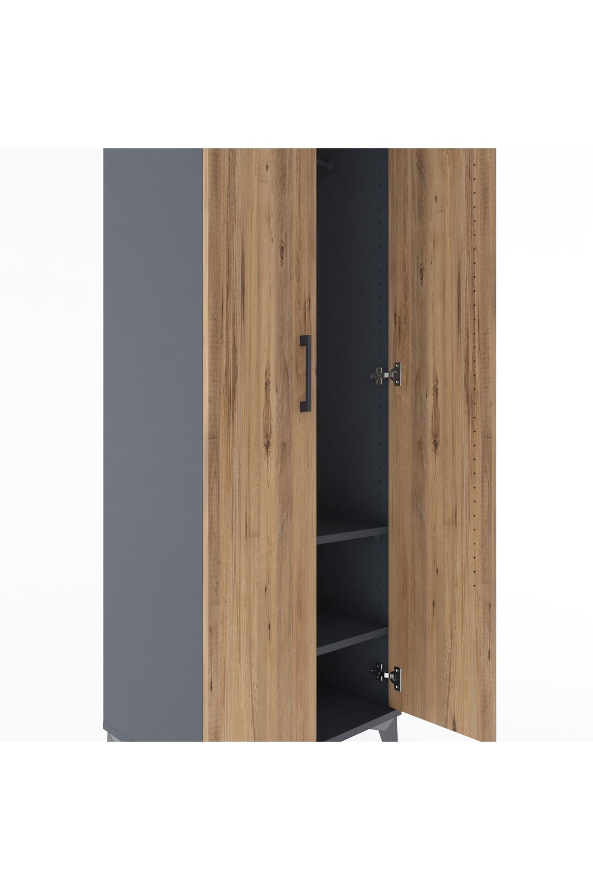 Hyperion Dolap 2 Raflı 2 Kapaklı Tek Askılı 60x44x182 Antrasit-Çam