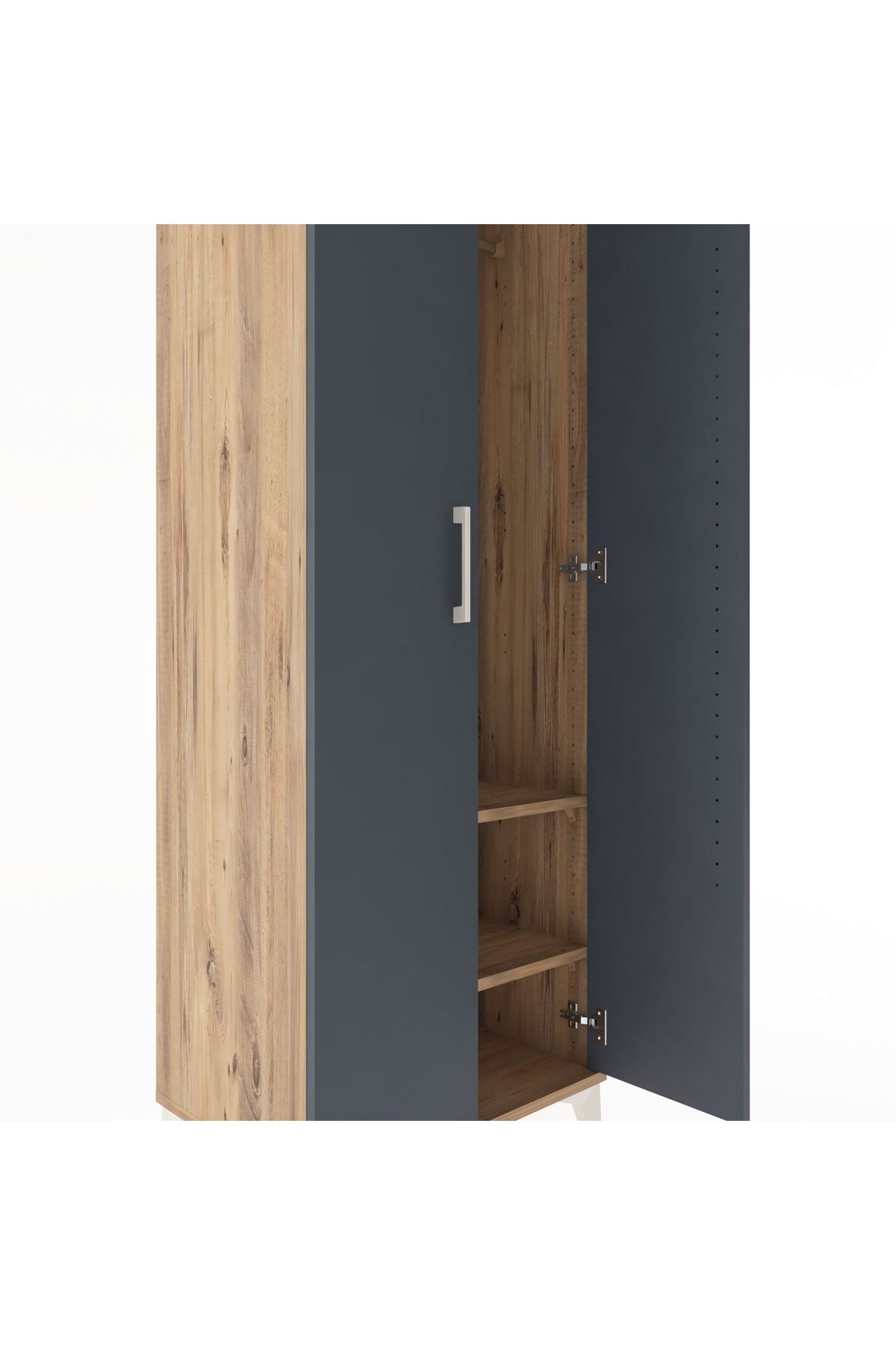 Hyperion Dolap 2 Raflı 2 Kapaklı Tek Askılı 60x44x182 Çam-Antrasit