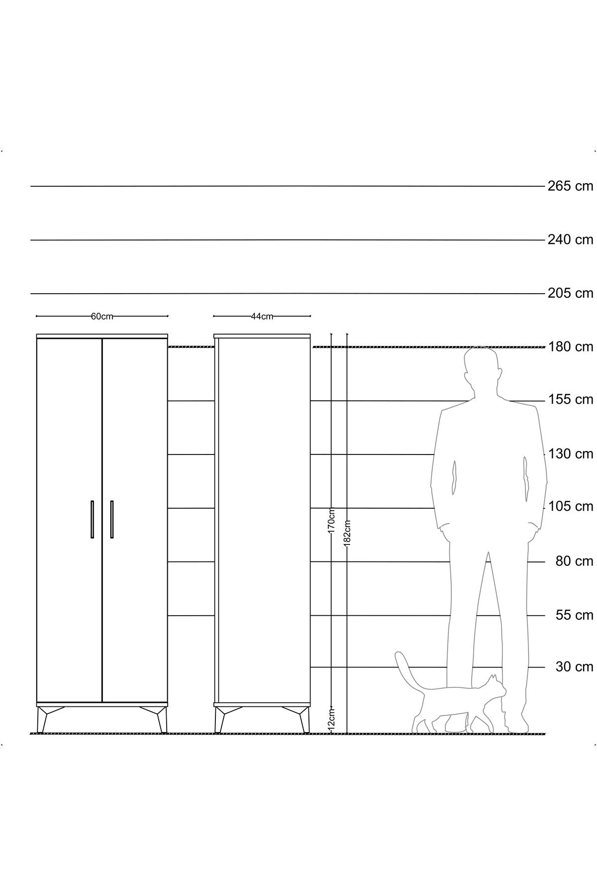 Hyperion Dolap 2 Raflı 2 Kapaklı Tek Askılı 60x44x182 Çam-Antrasit