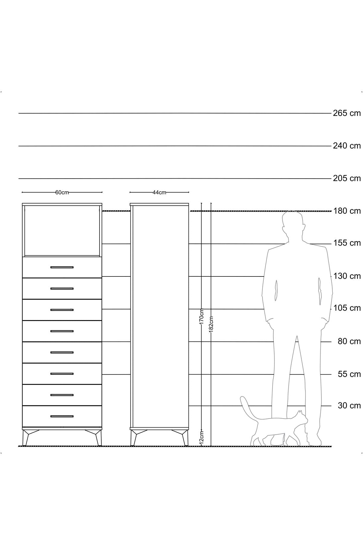 Hyperion Dolap Tek Raflı 8 Çekmeceli 60x44x182 Aytaşı-Aytaşı
