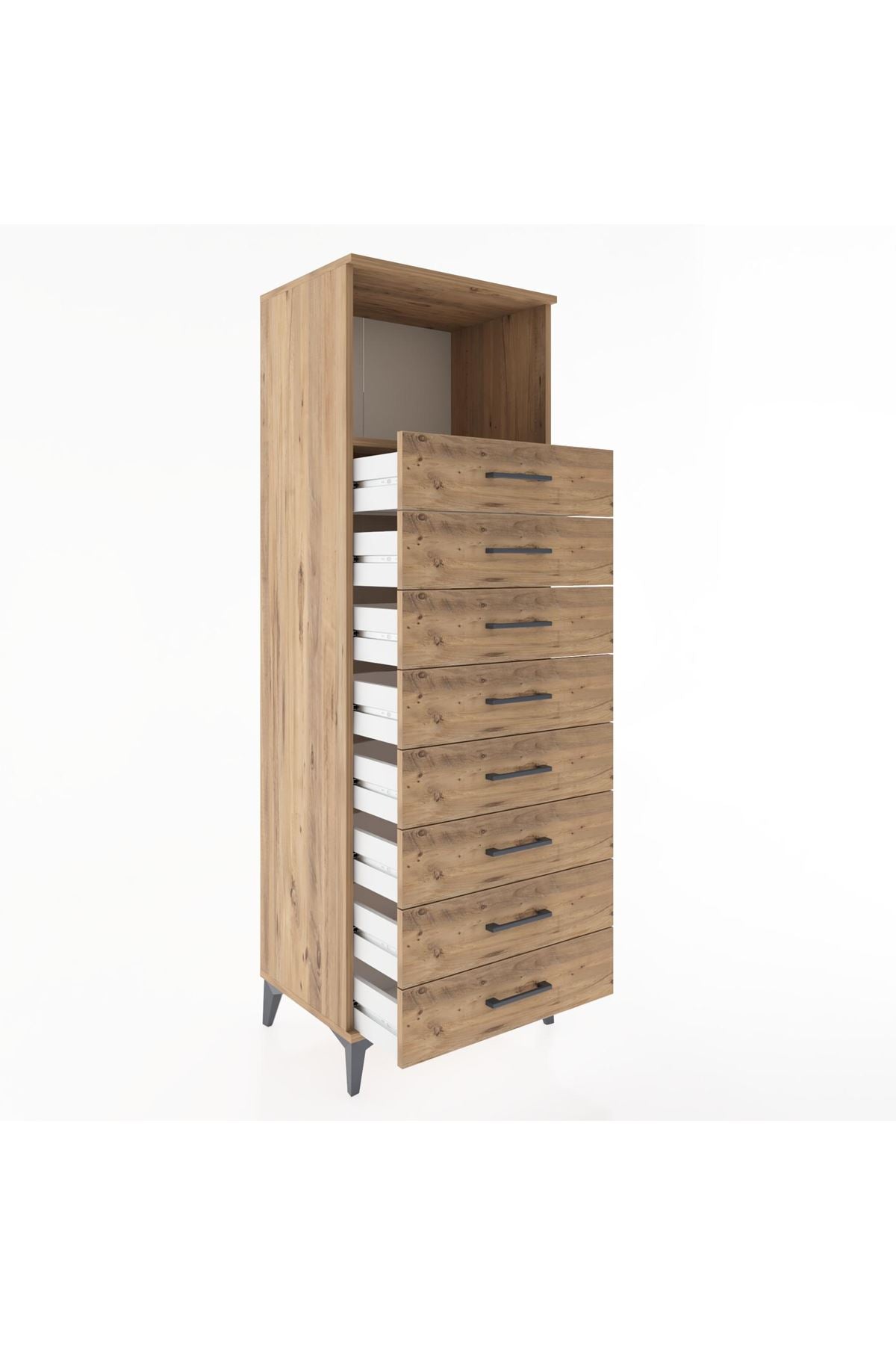 Hyperion Dolap Tek Raflı 8 Çekmeceli 60x44x182 Çam-Çam