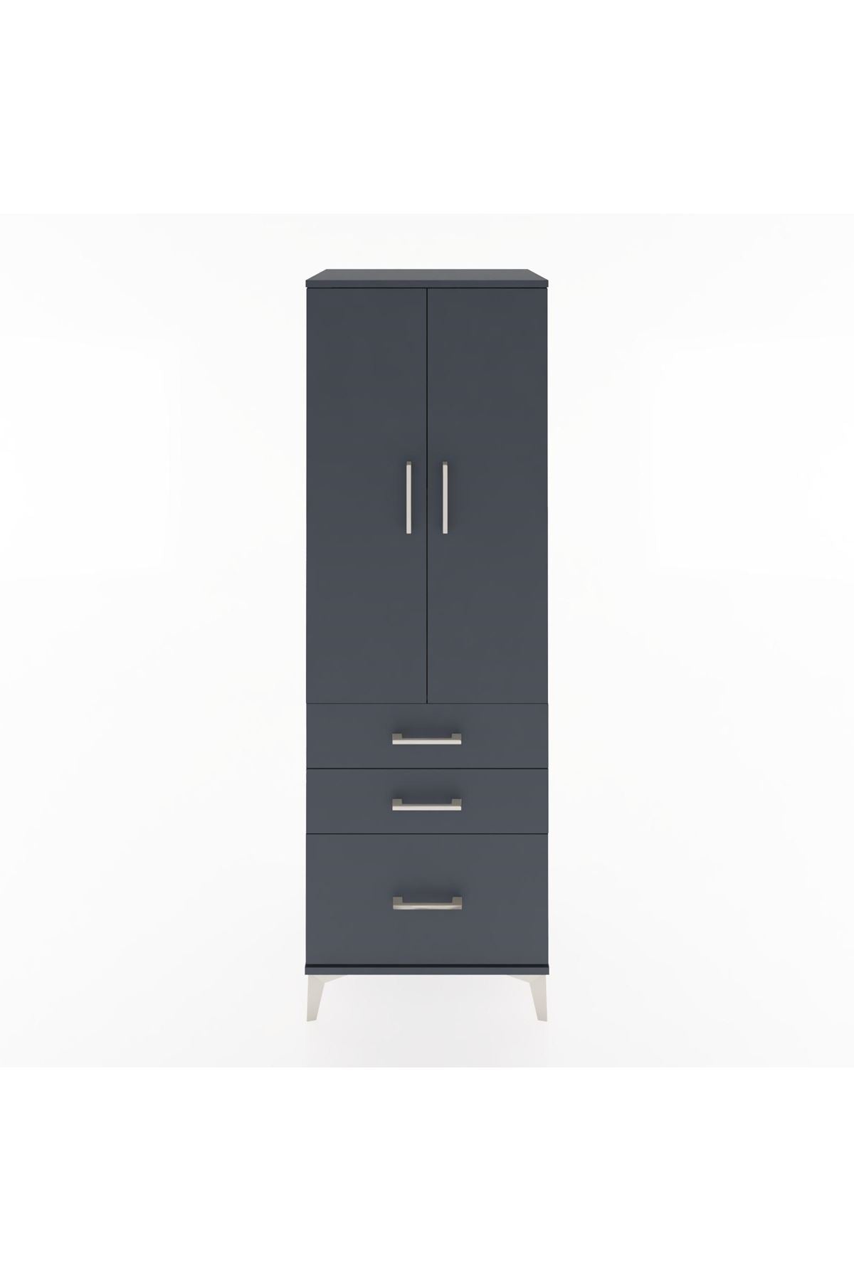 Hyperion Dolap 2 Raflı 3 Çekmeceli 2 Kapaklı 60x44x182 Antrasit-Antrasit