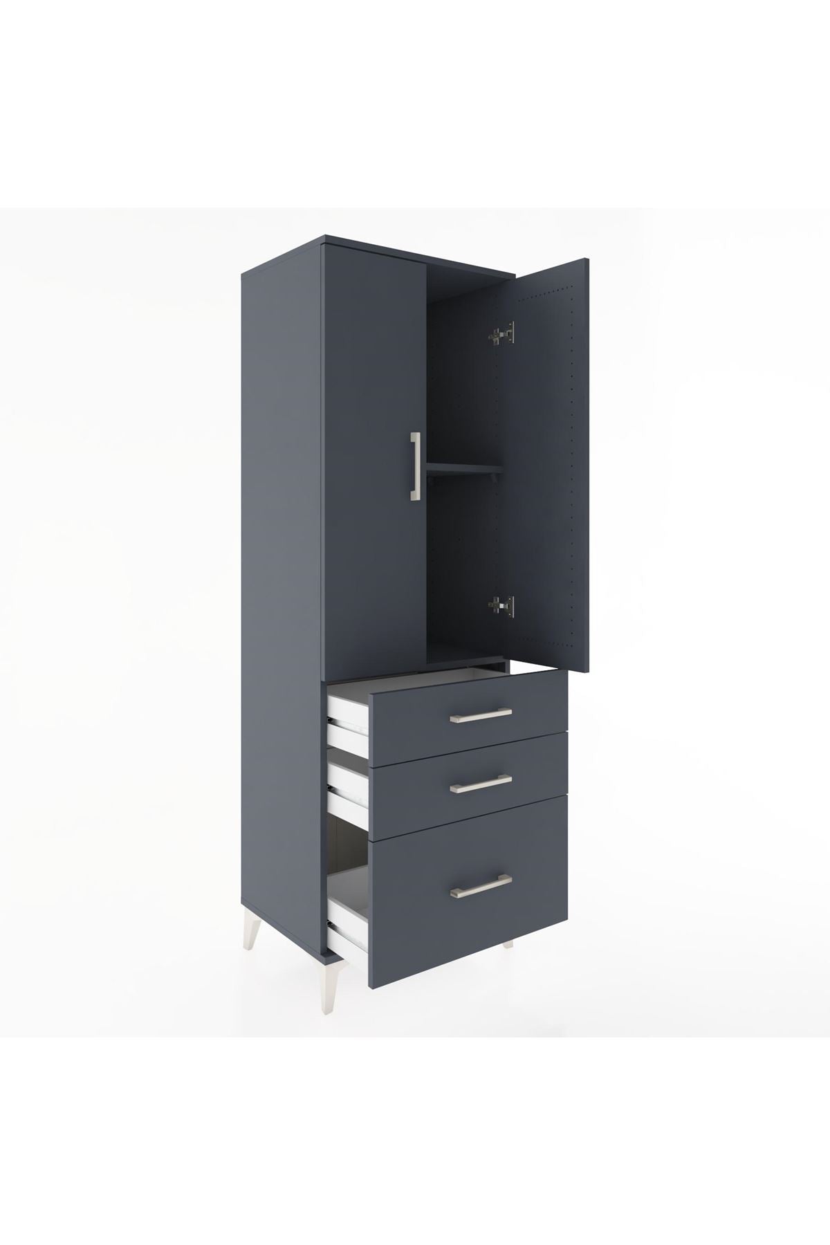 Hyperion Dolap 2 Raflı 3 Çekmeceli 2 Kapaklı 60x44x182 Antrasit-Antrasit