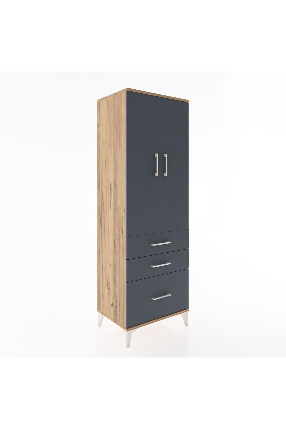 Hyperion Dolap 2 Raflı 3 Çekmeceli 2 Kapaklı 60x44x182 Çam-Antrasit