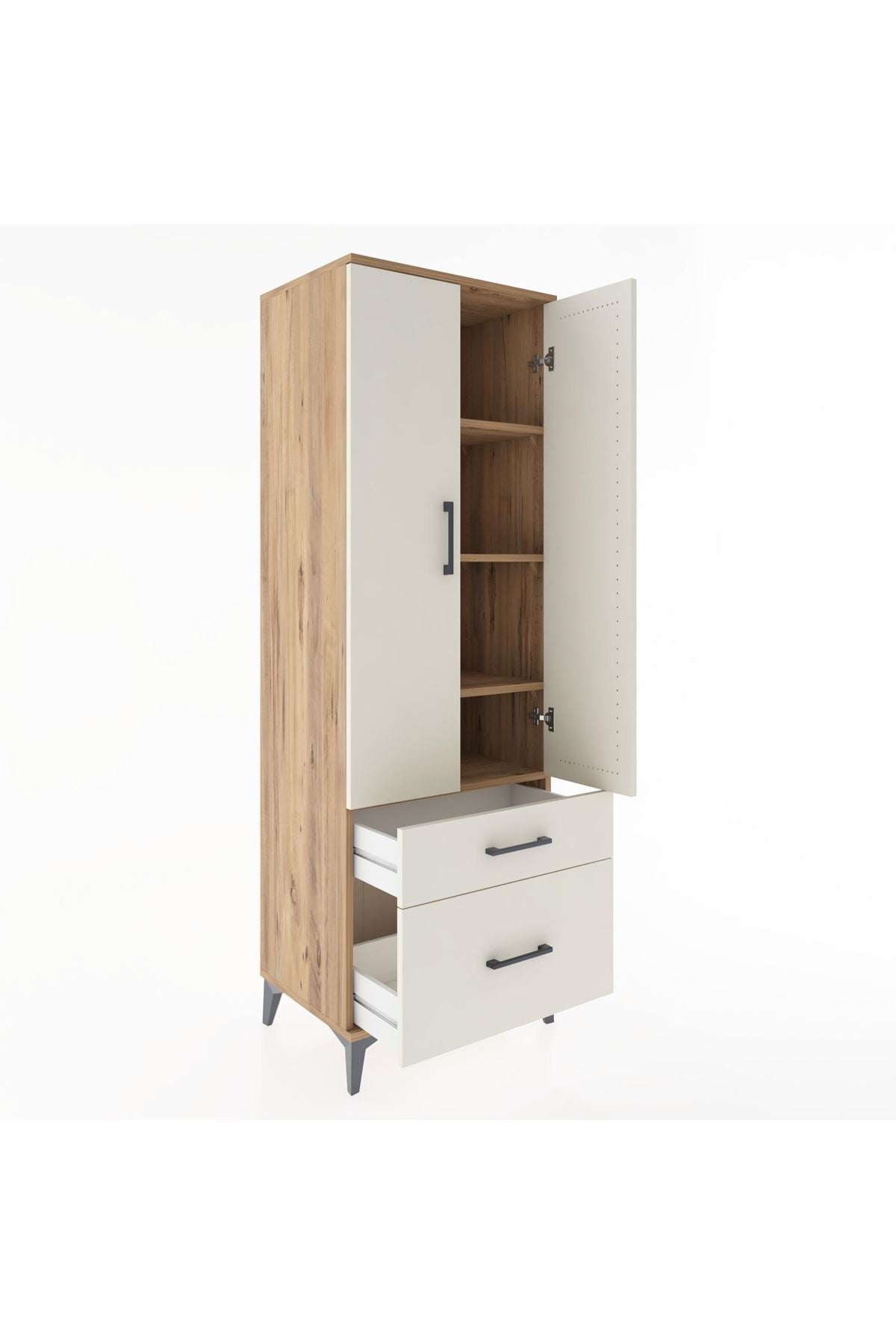 Hyperion Dolap 4 Raflı 2 Çekmeceli 2 Kapaklı 60x44x182 Çam-Aytaşı