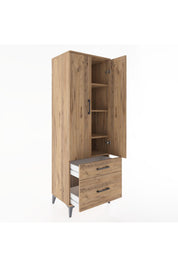Hyperion Dolap 4 Raflı 2 Çekmeceli 2 Kapaklı 60x44x182 Çam-Çam