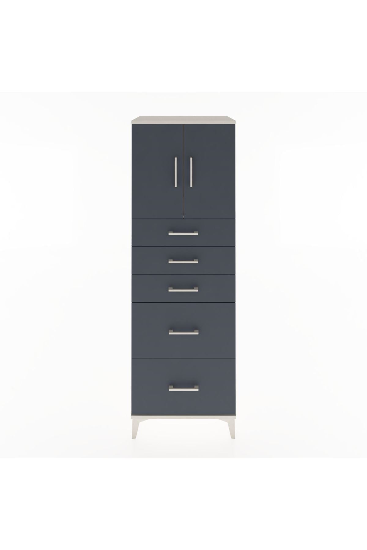 Hyperion Dolap Tek Raflı 5 Çekmeceli 2 Kapaklı 60x44x182 - S56M018V2B