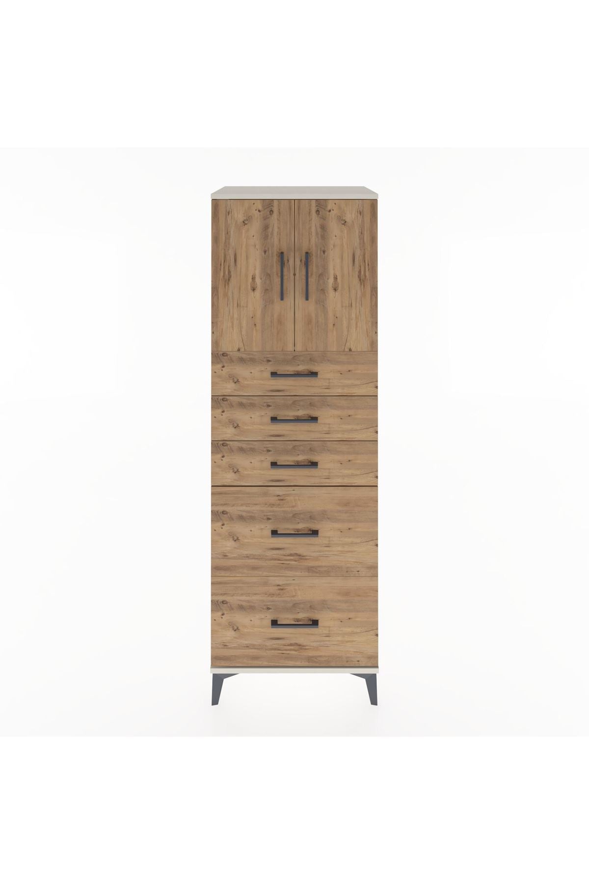 Hyperion Dolap Tek Raflı 5 Çekmeceli 2 Kapaklı 60x44x182 - S56M018V3B