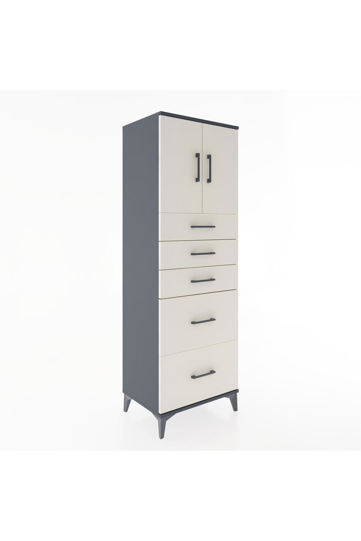 Hyperion Dolap Tek Raflı 5 Çekmeceli 2 Kapaklı 60x44x182 - S56M018V4B