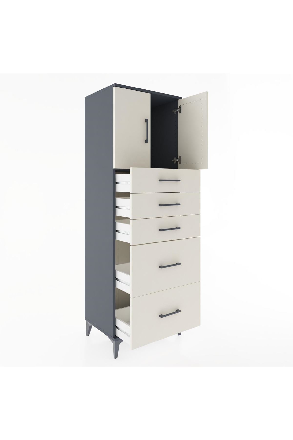 Hyperion Dolap Tek Raflı 5 Çekmeceli 2 Kapaklı 60x44x182 - S56M018V4B