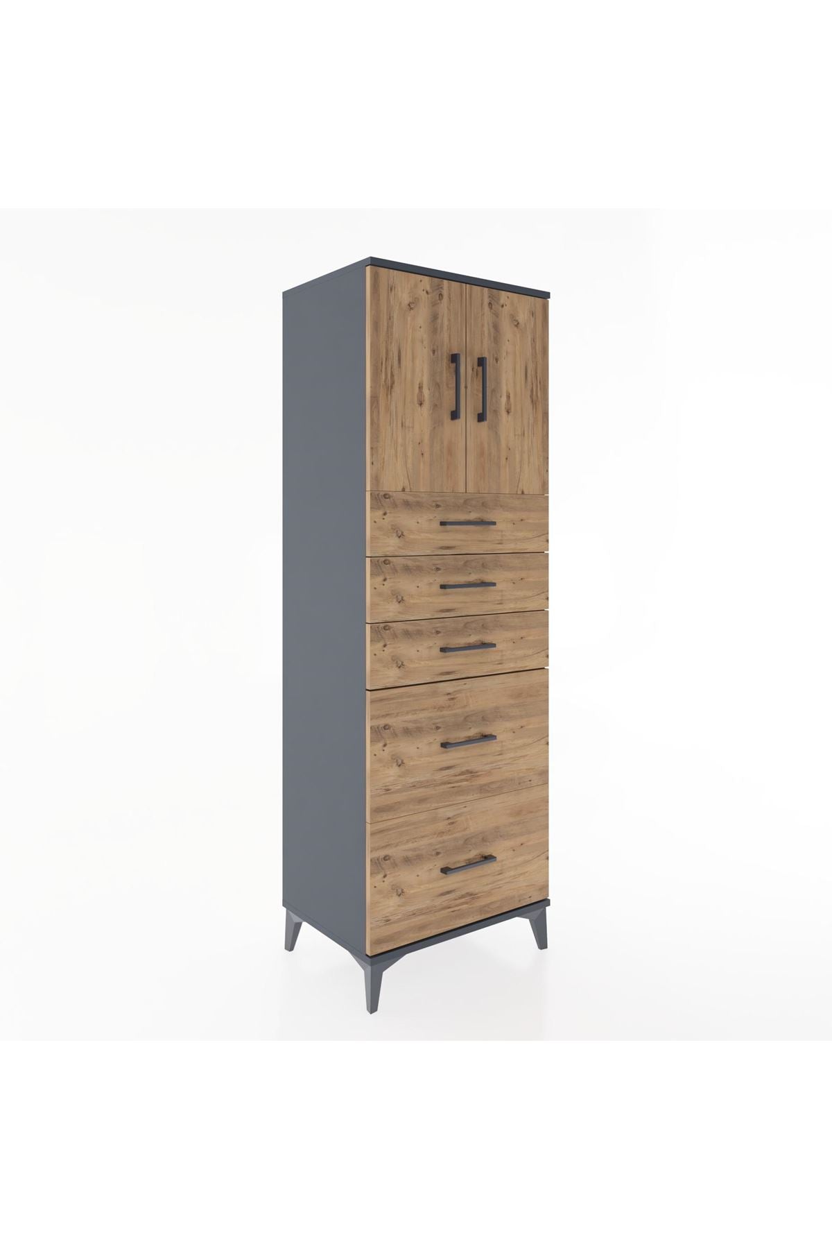 Hyperion Dolap Tek Raflı 5 Çekmeceli 2 Kapaklı 60x44x182 - S56M018V6B