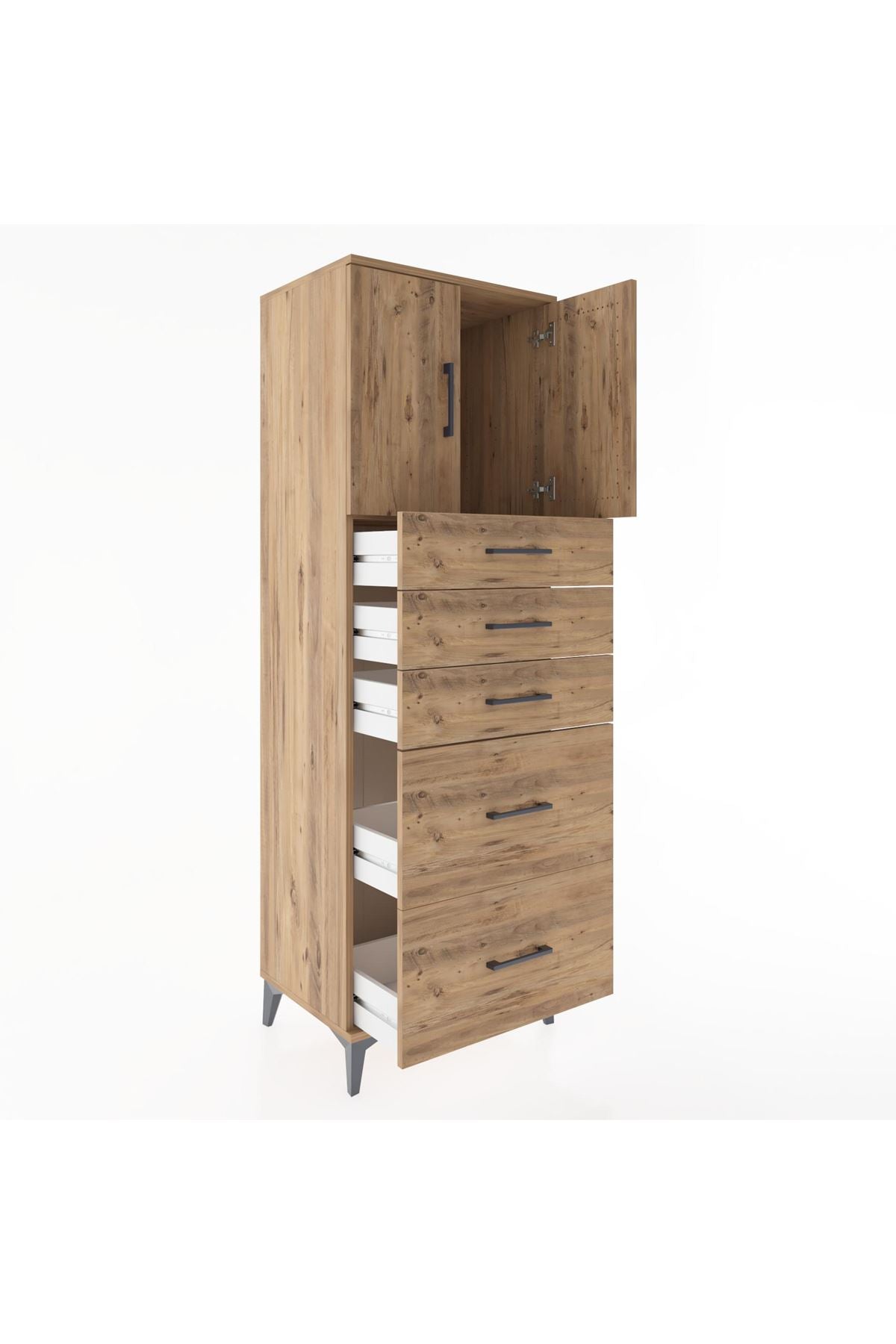 Hyperion Dolap Tek Raflı 5 Çekmeceli 2 Kapaklı 60x44x182 - S56M018V9B