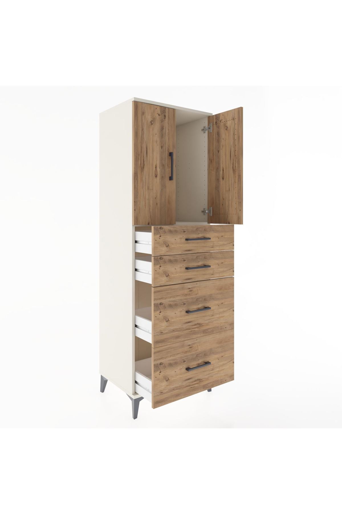 Hyperion Dolap Tek Raflı 4 Çekmeceli 2 Kapaklı 60x44x182 - S56M019V3B