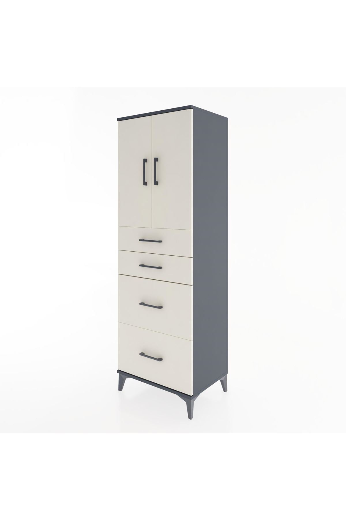 Hyperion Dolap Tek Raflı 4 Çekmeceli 2 Kapaklı 60x44x182 Antrasit-Aytaşı