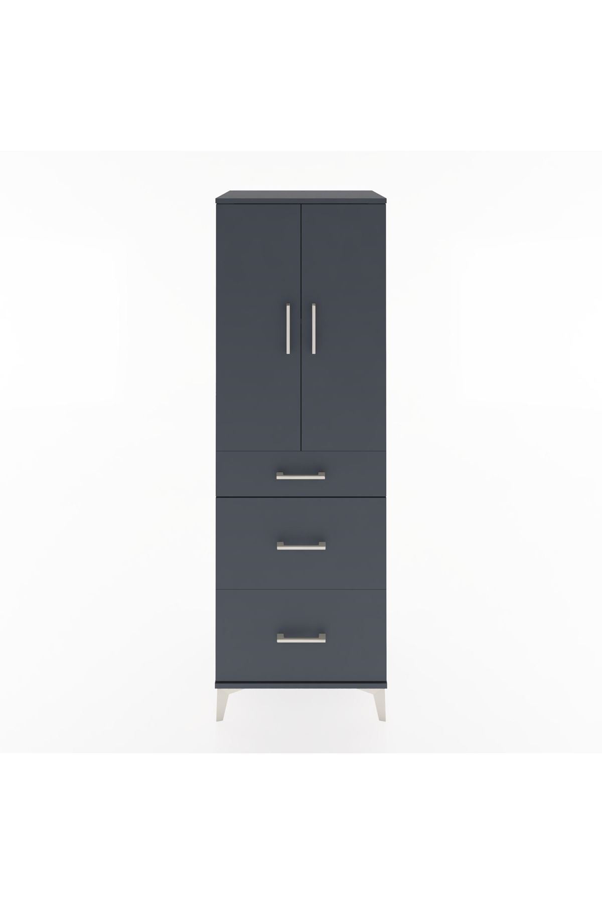 Hyperion Dolap 2 Raflı 3 Çekmeceli 2 Kapaklı 60x44x182 Antrasit-Antrasit