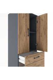 Hyperion Dolap 2 Raflı 3 Çekmeceli 2 Kapaklı 60x44x182 Antrasit-Çam