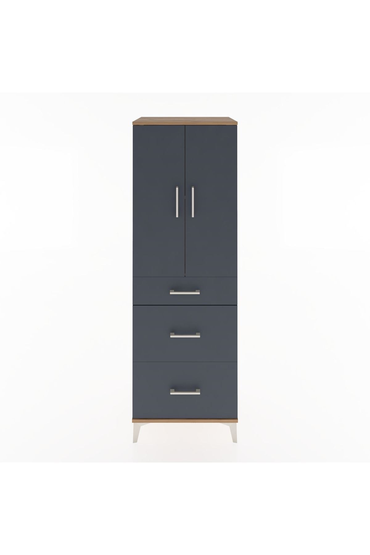 Hyperion Dolap 2 Raflı 3 Çekmeceli 2 Kapaklı 60x44x182 Çam-Antrasit