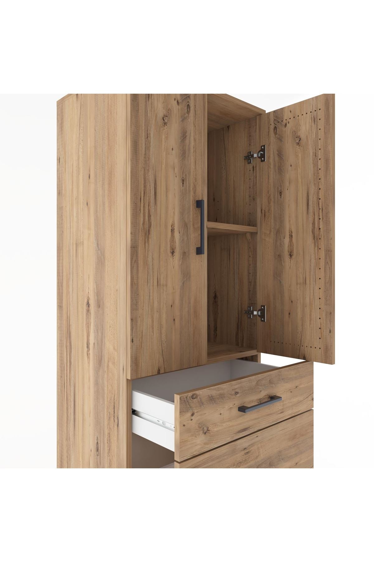 Hyperion Dolap 2 Raflı 3 Çekmeceli 2 Kapaklı 60x44x182 Çam-Çam