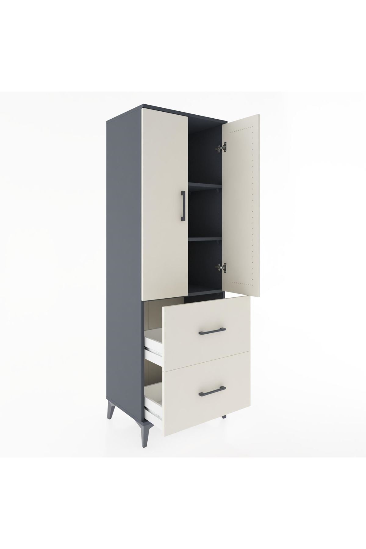 Hyperion Dolap 3 Raflı 2 Çekmeceli 2 Kapaklı 60x44x182 Antrasit-Aytaşı