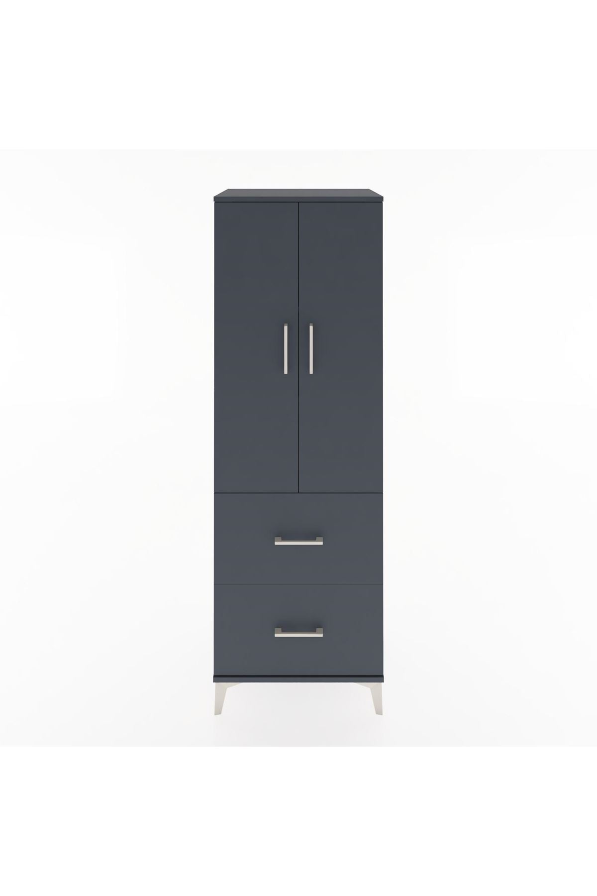 Hyperion Dolap 3 Raflı 2 Çekmeceli 2 Kapaklı 60x44x182 Antrasit-Antrasit