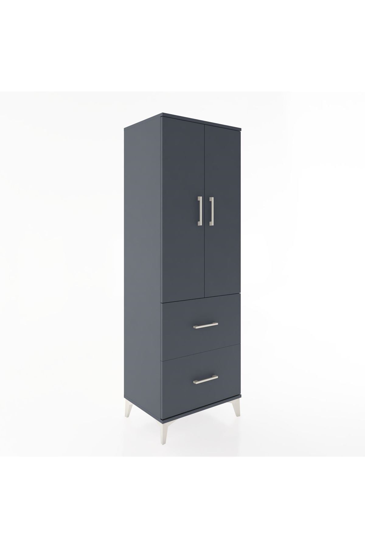 Hyperion Dolap 3 Raflı 2 Çekmeceli 2 Kapaklı 60x44x182 Antrasit-Antrasit