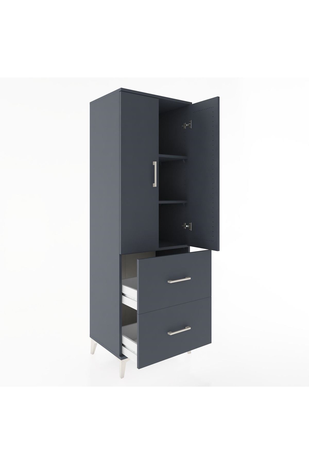 Hyperion Dolap 3 Raflı 2 Çekmeceli 2 Kapaklı 60x44x182 Antrasit-Antrasit