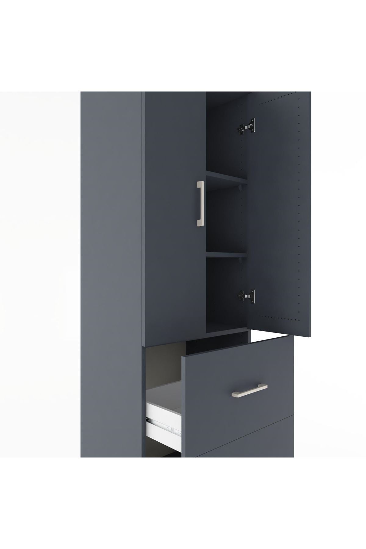 Hyperion Dolap 3 Raflı 2 Çekmeceli 2 Kapaklı 60x44x182 Antrasit-Antrasit