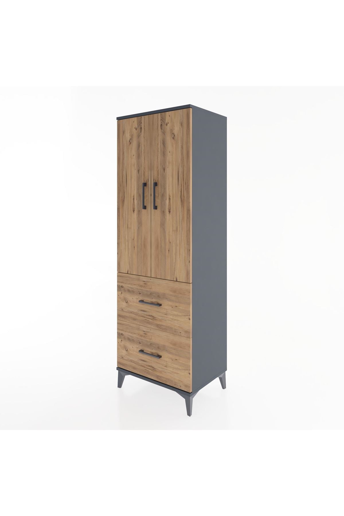 Hyperion Dolap 3 Raflı 2 Çekmeceli 2 Kapaklı 60x44x182 Antrasit-Çam