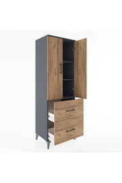 Hyperion Dolap 3 Raflı 2 Çekmeceli 2 Kapaklı 60x44x182 Antrasit-Çam