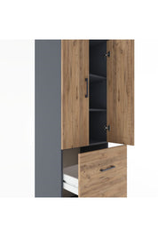Hyperion Dolap 3 Raflı 2 Çekmeceli 2 Kapaklı 60x44x182 Antrasit-Çam
