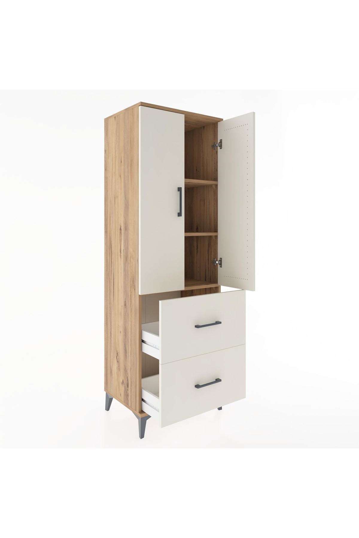 Hyperion Dolap 3 Raflı 2 Çekmeceli 2 Kapaklı 60x44x182 Çam-Aytaşı