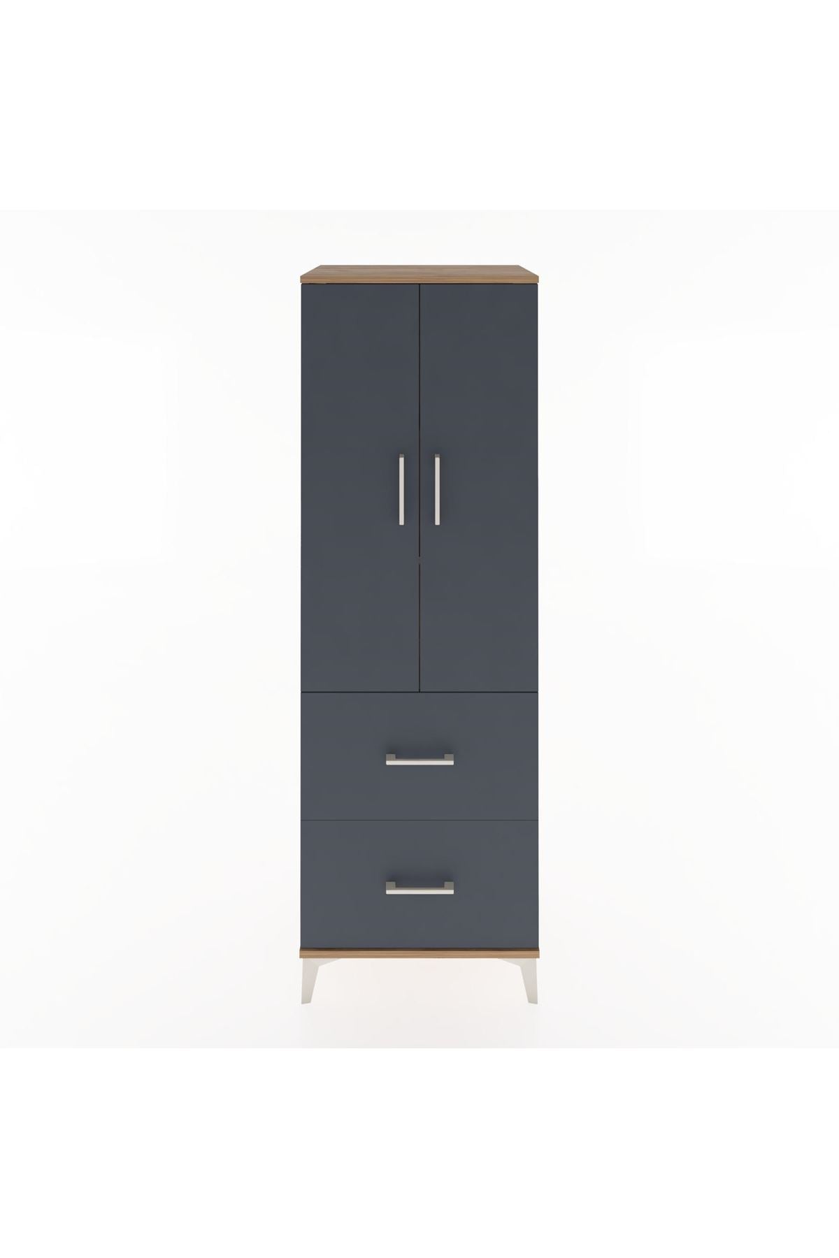 Hyperion Dolap 3 Raflı 2 Çekmeceli 2 Kapaklı 60x44x182 Çam-Antrasit